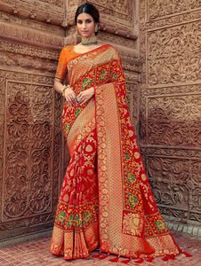 Red Banarasi Silk Designer All Over Woven Saree with Elephant Motifs